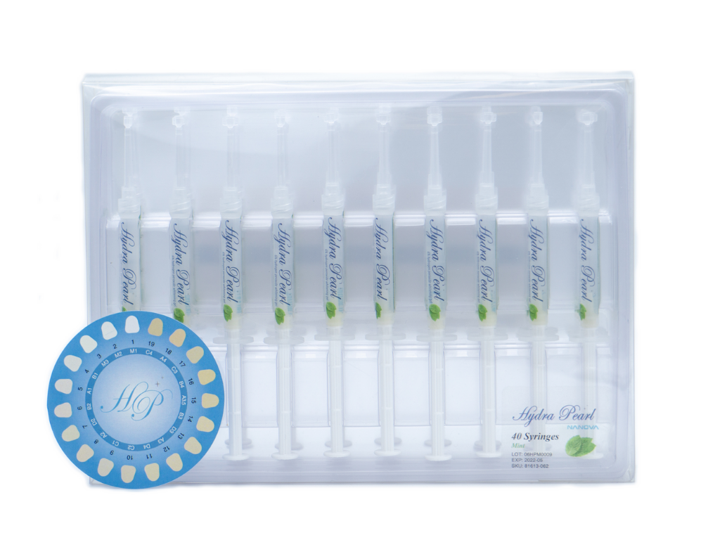 Our take home teeth whitening kit has all the tools needed for a smooth and easy application. The shade guide helps patients track whitening progress. It includes 4*1.6 g Syringes, 2 Trays, 1 Tray Box.